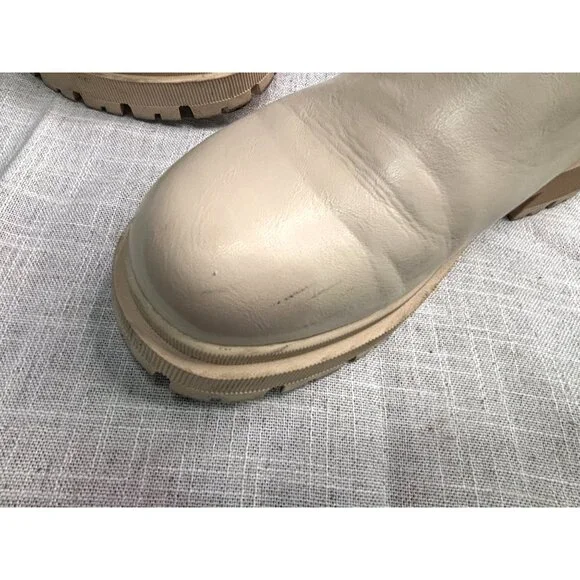 Bacia Chelsea Cream Leather Chunky Sole Ankle Boots With Ribbed Elastic Sides - Picture 4 of 7